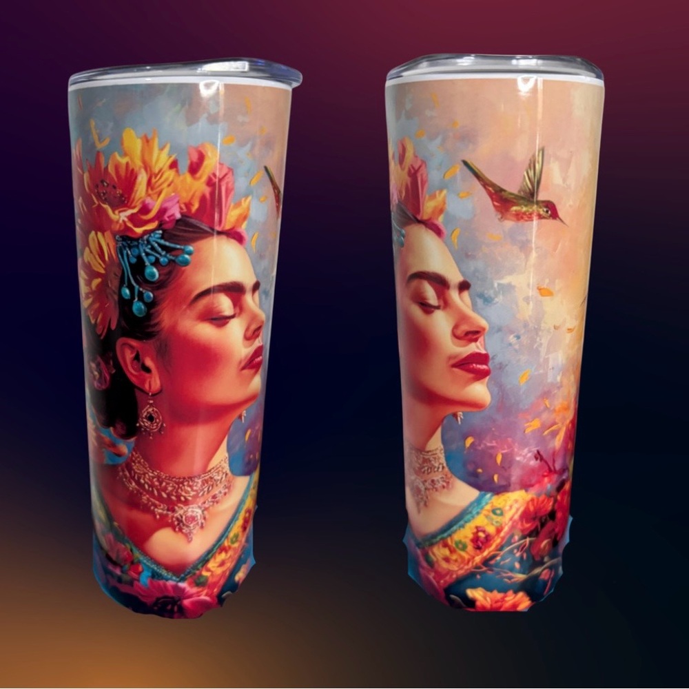 Artistic Floral Frida-Inspired Stainless Tumbler - Multicolor